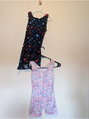 Girls Sleeveless Printed Leotard Set Unicorn & Star Patterns Size 140